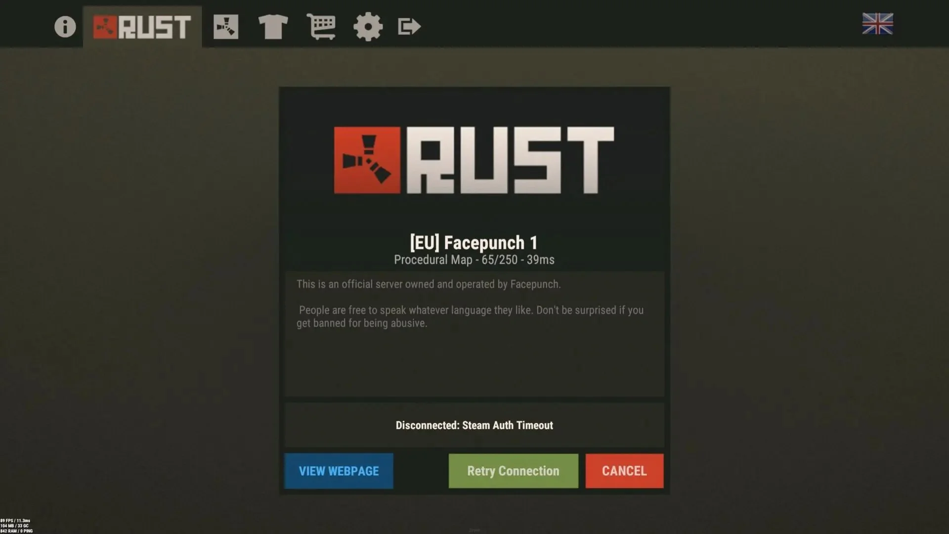 Vac rust. Раст загрузка на сервер. Ошибка раст. Бан на сервере раст. Rust Steam auth failed.